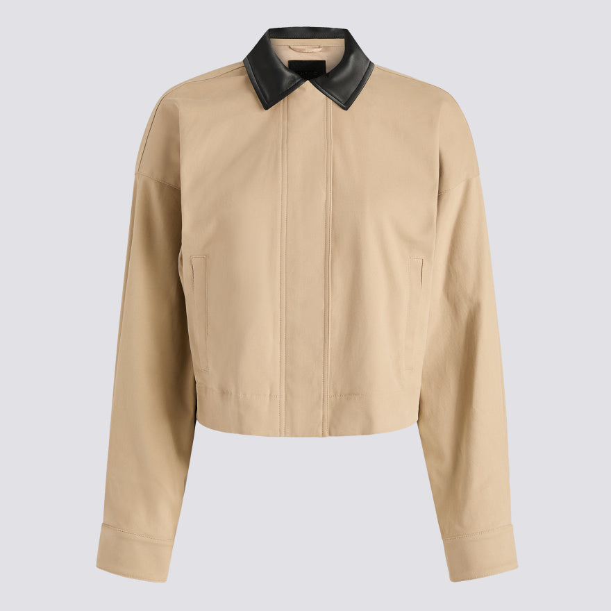 LTD RELEASE LEATHER COLLAR TRI-COTTON CROPPED JACKET - US 6850