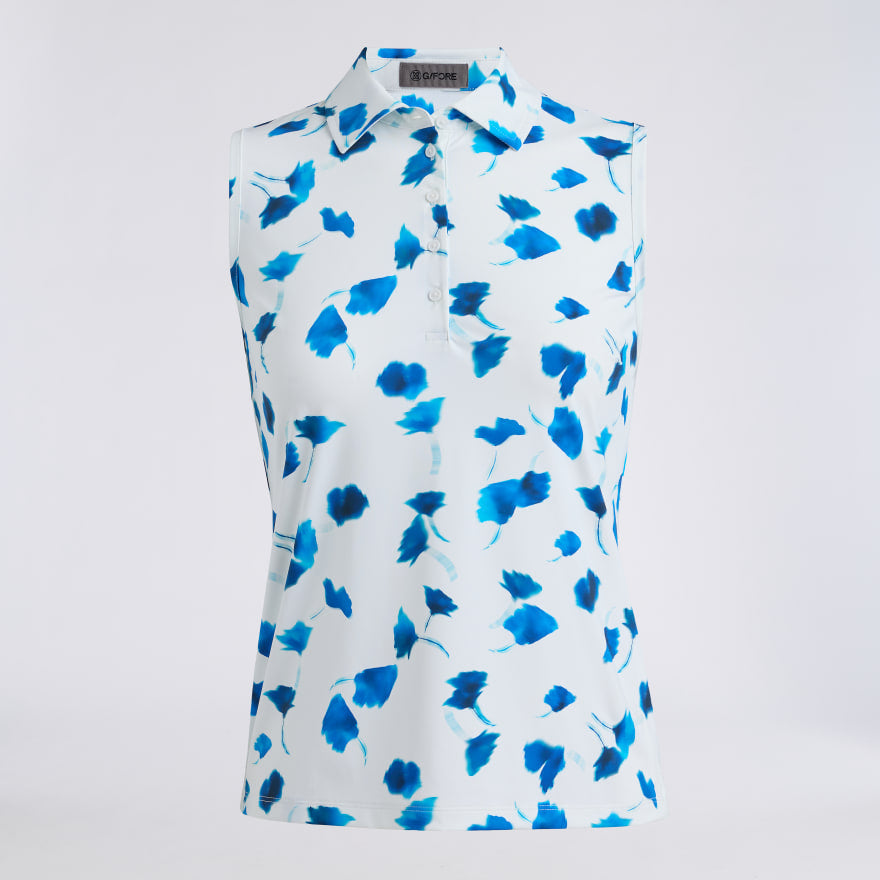 DROP FLORAL SILKY TECH NYLON SLEEVELESS POLO - US 0555