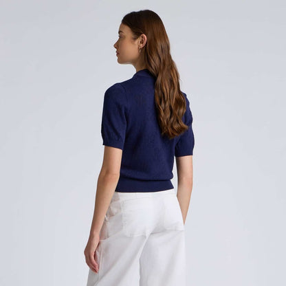POINTELLE G COTTON SILK CASHMERE SWEATER POLO - US 6115
