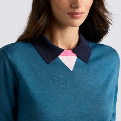 COLOUR BLOCK MERINO WOOL SWEATER POLO - US 7054